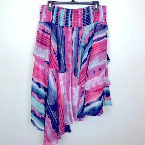 NWT INC Smocked Ruffled Midi Skirt Size Large - Picture 3 of 9